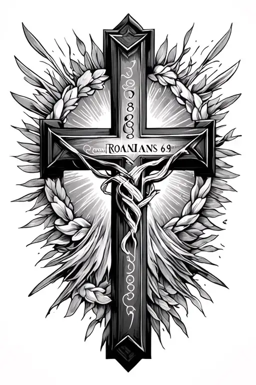 make "Romans 8:18" and "Galatians 6:9" into a cross for men and keep it simple tattoo design idea