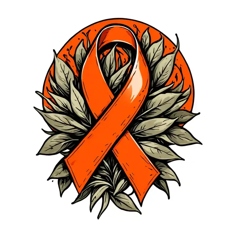 orange cancer ribbon olive branch intertwined symbolizing tattoo design idea