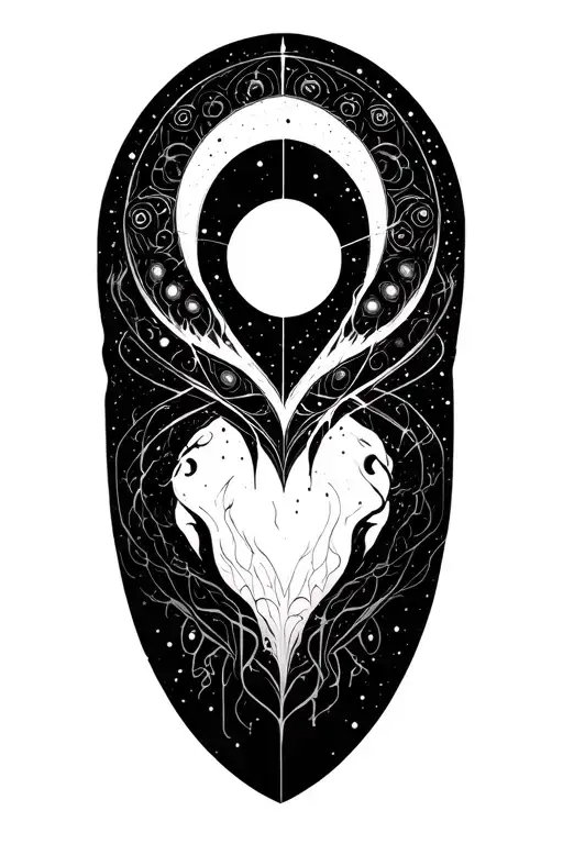 Create black and grey art of the comics, constellation with mandala background sci fi fantasy gothic hyper realistic --v tattoo design idea