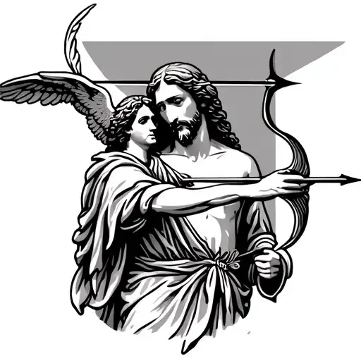 Jesus and cupid shooting arrow tattoo design idea
