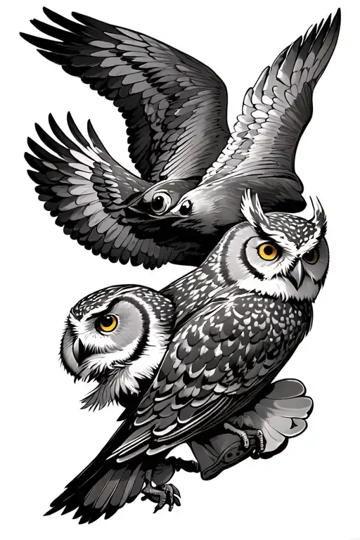 parish, bootlegger and a night owl flying tattoo design idea
