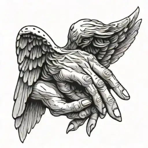 Crying Angel hand covering a hole  tattoo design idea