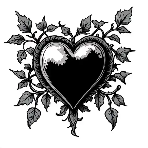 old school  heart and ivy vines tattoo design idea