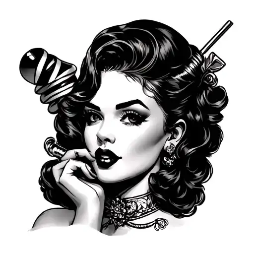 pin up and barber pole intertwined tattoo design idea