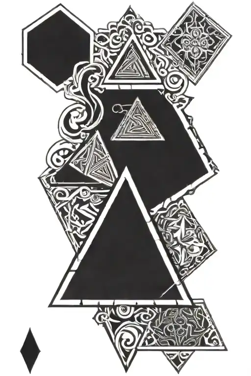 black lines, tribal, cards, risk, rich, triangle tattoo design idea