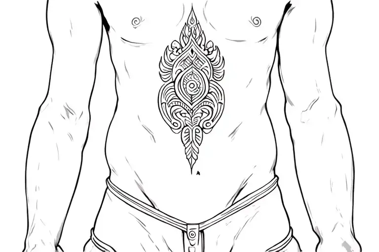 upper abdomen for a man outline of polynesian style tattoo to take away attention from the scar, not joint in the middle tattoo design idea