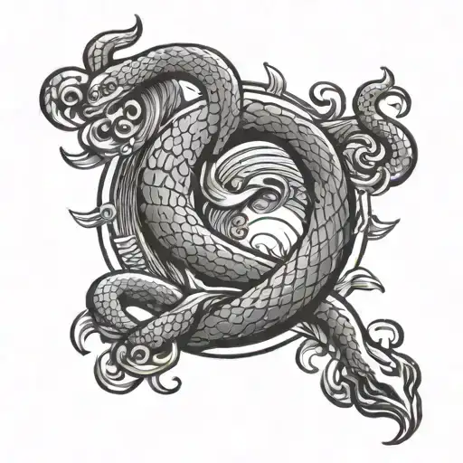 philippine three stars sun setting snake wrapped phoenix ocean waves tattoo design idea