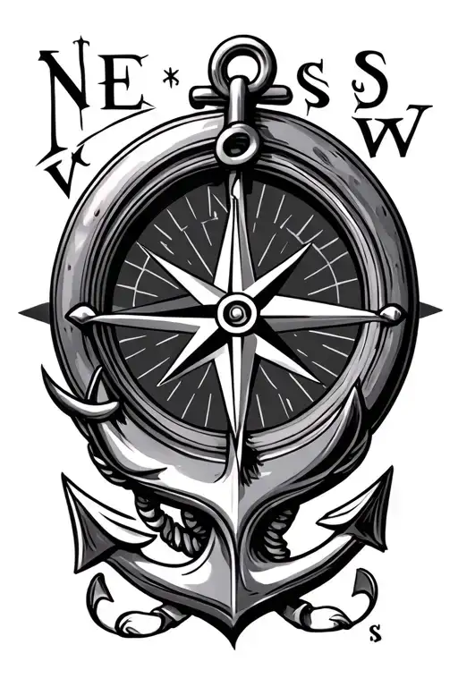 compass and anchor showing N E S W tattoo design idea