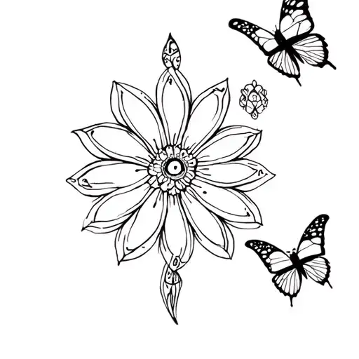 mandala flower incorporating butterflies and skulls tattoo design idea