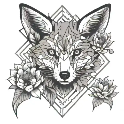 kitsune fox licorice radiata flowers tattoo design idea