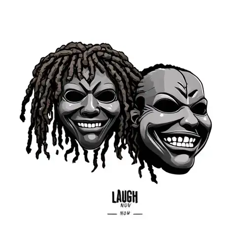 laugh now cry later mask with dreadlocks tattoo design idea