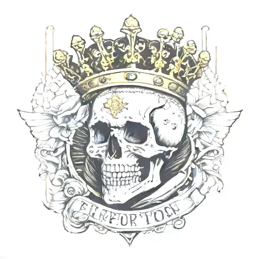 emperor tarot card, skull head, broken crown, death vibe, tattoo design idea