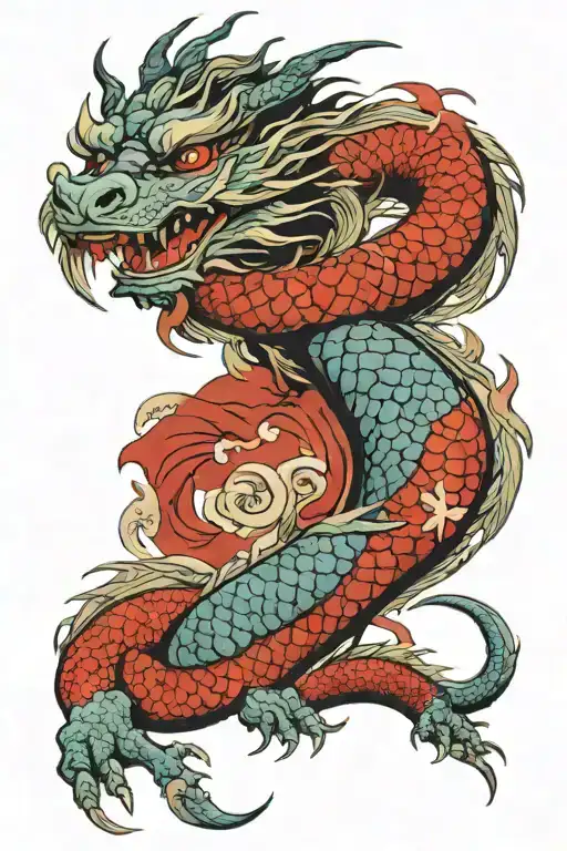 dragon around Japanese women face   tattoo design idea