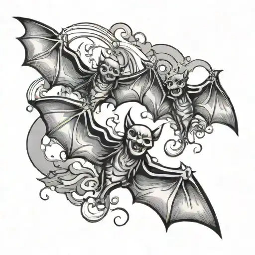 halloween bats flying tattoo design idea