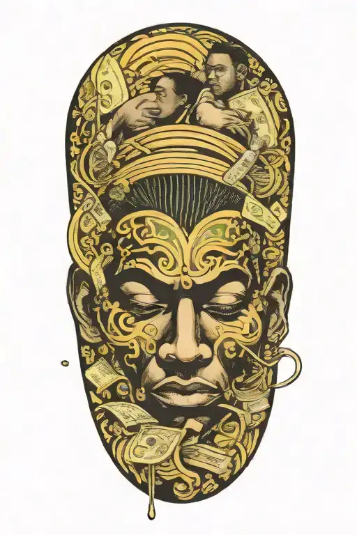 Black man with falling money tattoo design idea