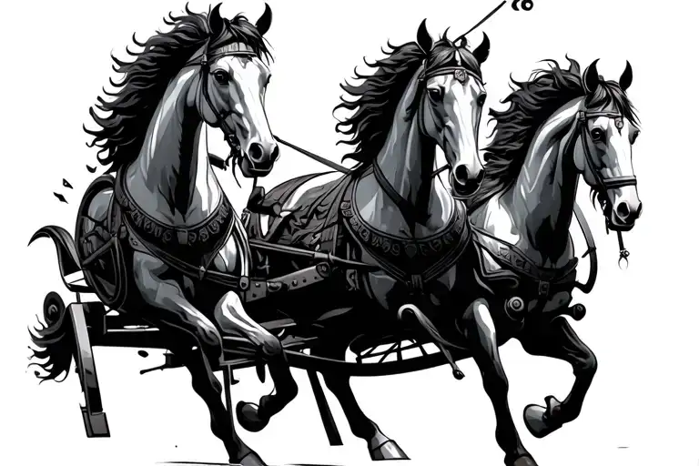 Roman chariot with 2 horses breaking free tattoo design idea
