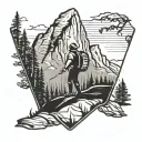 Hiker stick figure inside national parks arrowhead logo tattoo design idea