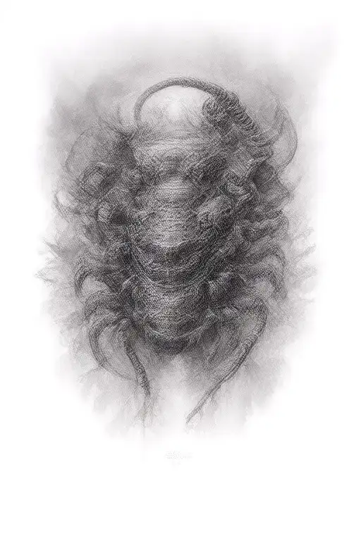 lower stomach centipede cyber sigilism tattoo design idea