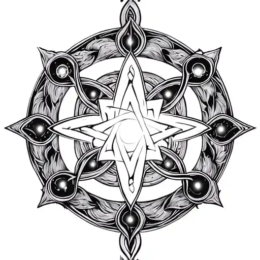witches knot intertwined ethereal chakras / energy centers tattoo design idea