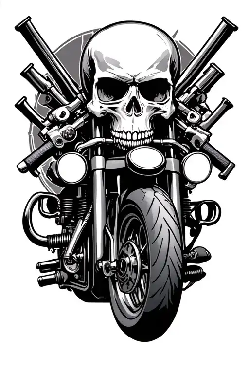 skull guns motorcycles tattoo design idea