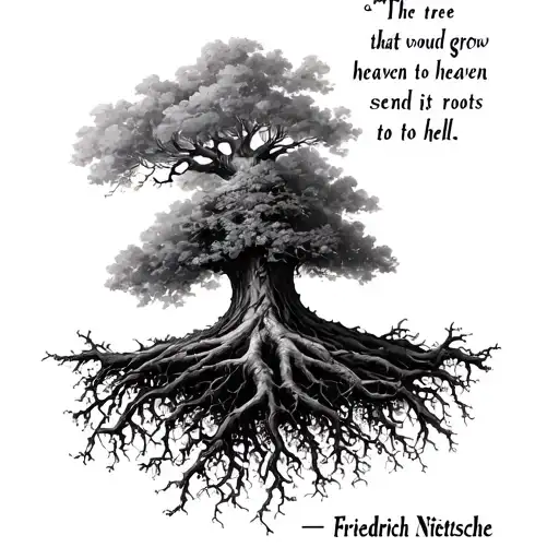 Friedrich Nietzsche Quotes. The tree that would grow to heaven must send its roots to hell. tattoo design idea