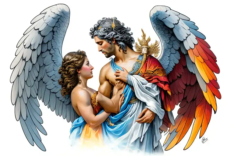 archangel Michael and lorraine cross formed tattoo design idea