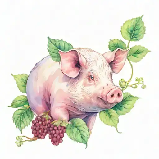pig eating mulberries tattoo design idea