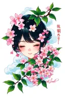 Cloud Japanese Leafs Cherry Blossom tattoo design idea