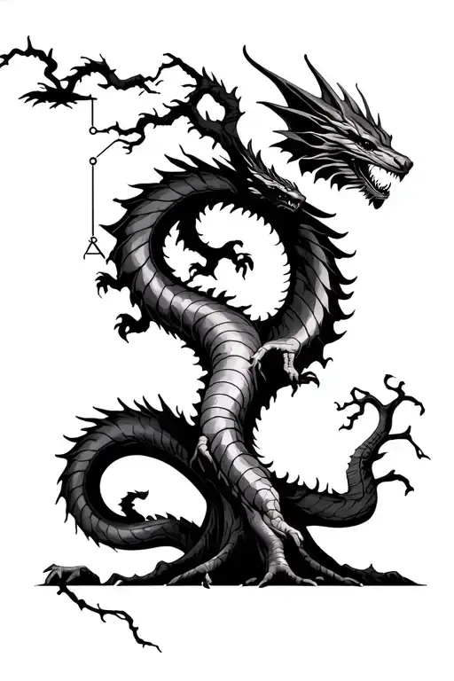 Libra constellation Dragon flying over tree tattoo design idea