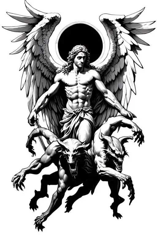st michael arch angel slaying a demon tattoo design idea