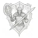 A Sketch-Style Design Of A Warrior Holding A Sword and Shield with a cross on it tattoo Idea tattoo design idea