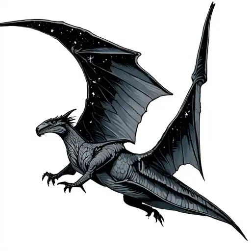 pterodactyl wings extended toward stars tattoo design idea