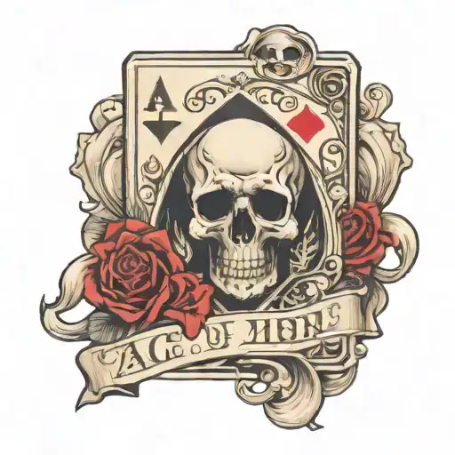 an ace of spades playing card card with a banner above it that says "Memento Mori" tattoo design idea
