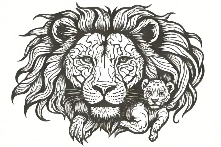 lion and baby boy   tattoo design idea