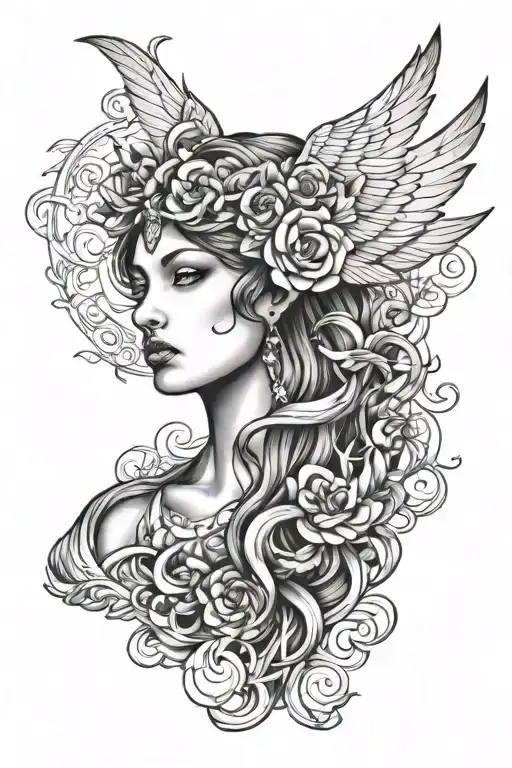 goddess nike tattoo design idea