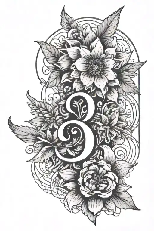 999 angel number with geometric flowers tattoo design idea