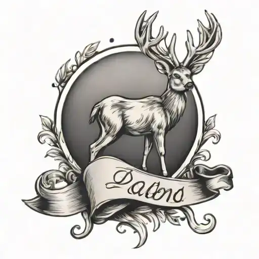 baby foot print with name and deer antlers tattoo design idea