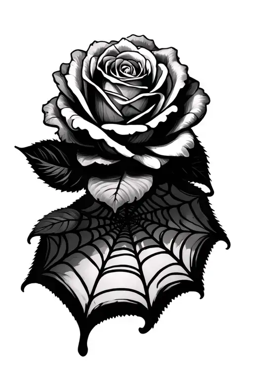 messy spider web with rose on top tattoo design idea