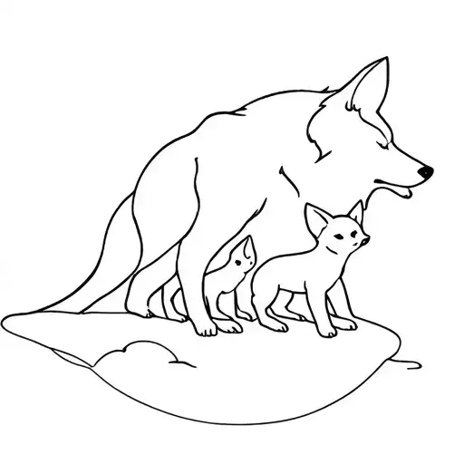Minimalist she-wolf and 2 wolf cubs representing the mother and her two children tattoo design idea