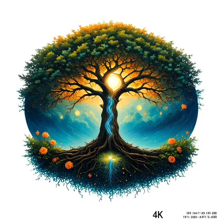 tree of life with loved ones birth and death dates tattoo design idea