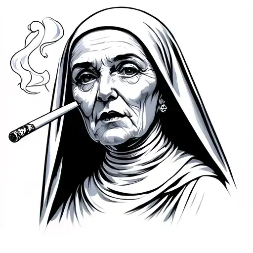 nun smoking a cigarette tattoo design idea