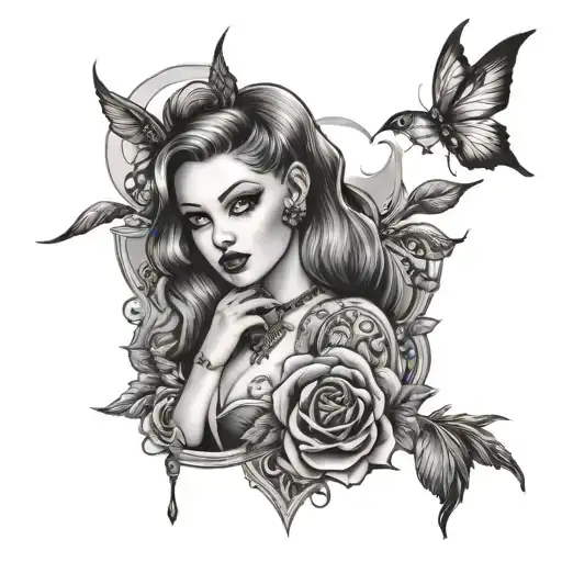 Gothic Pin Up Girl tattoo design idea