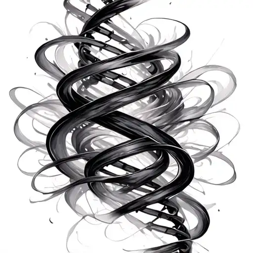 aurora ribbons flowing, artistic melting vortex, transculent visible music soundwaves combined with dna  tattoo design idea