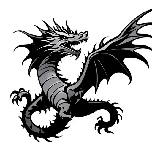 stencil of western dragon flying tattoo design idea