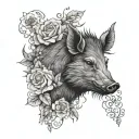 wild boar head with tuss and roses  tattoo design idea