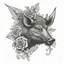 wild boar head with tuss and roses  tattoo design idea