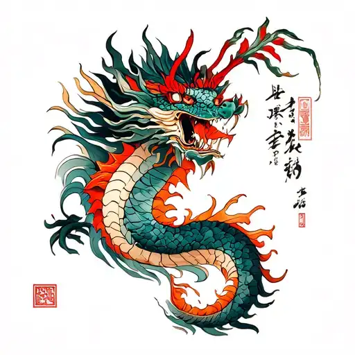 gladiolus and abstract dragon wrapped tattoo design idea