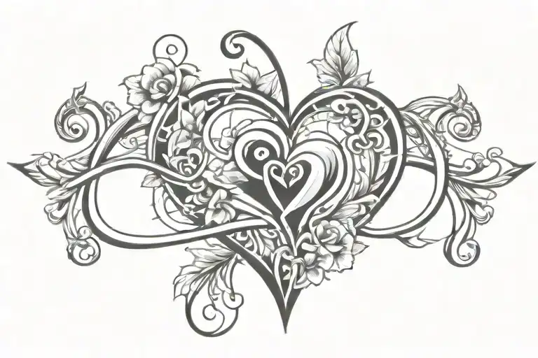 infinity symbol intertwined heart beat plus flower tattoo design idea