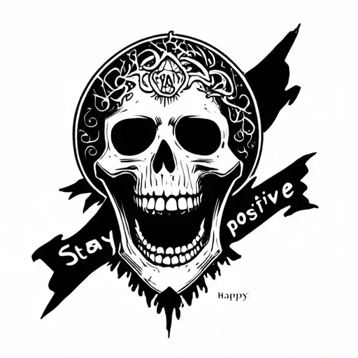 "Stay positive" happy scary skelet tattoo design idea