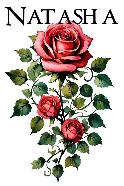 "Natasha " "Natasha " rose with vines through it  tattoo design idea